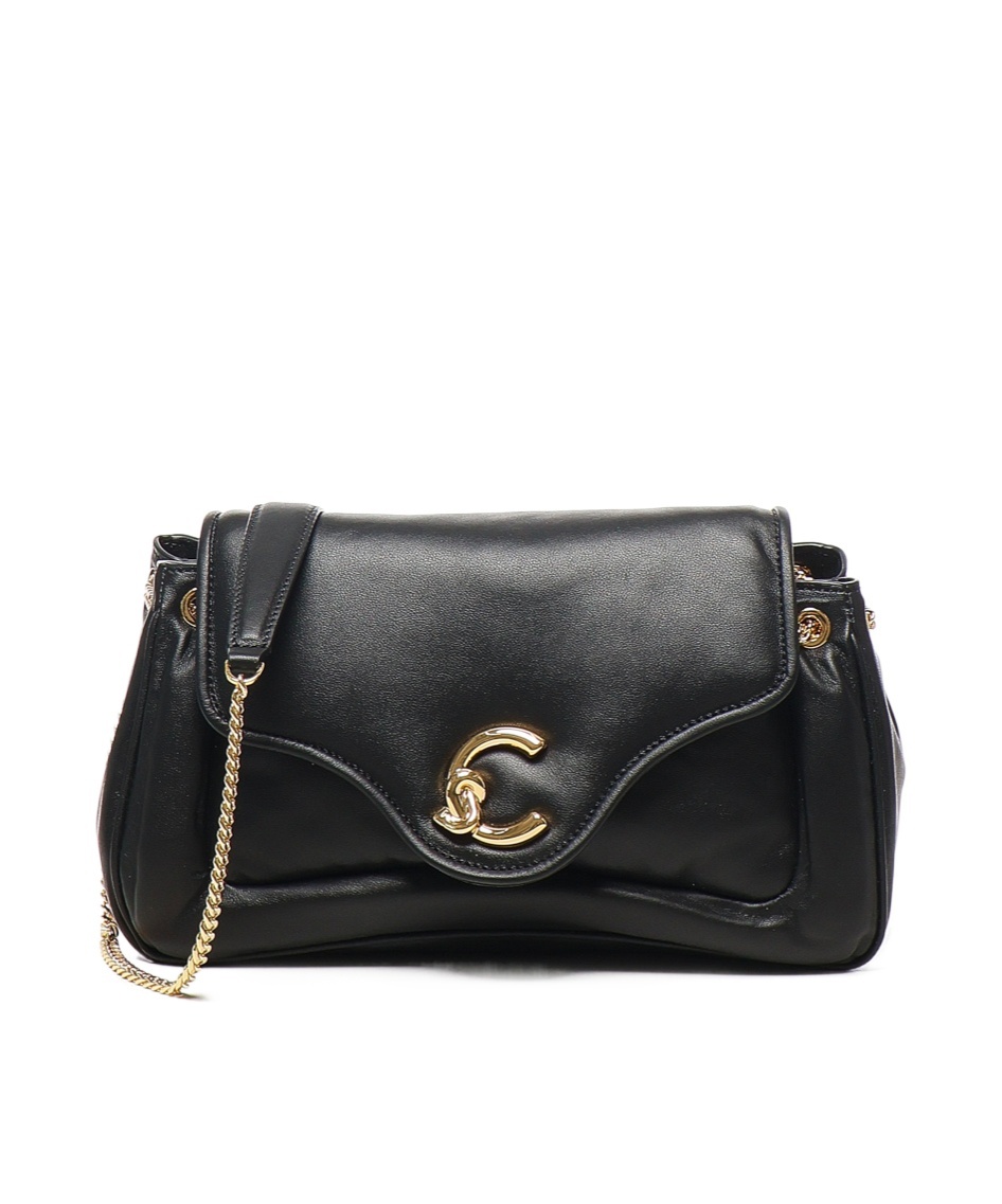 Coccinelle C-me Fluffy Chain Linked Shoulder Bag In Black