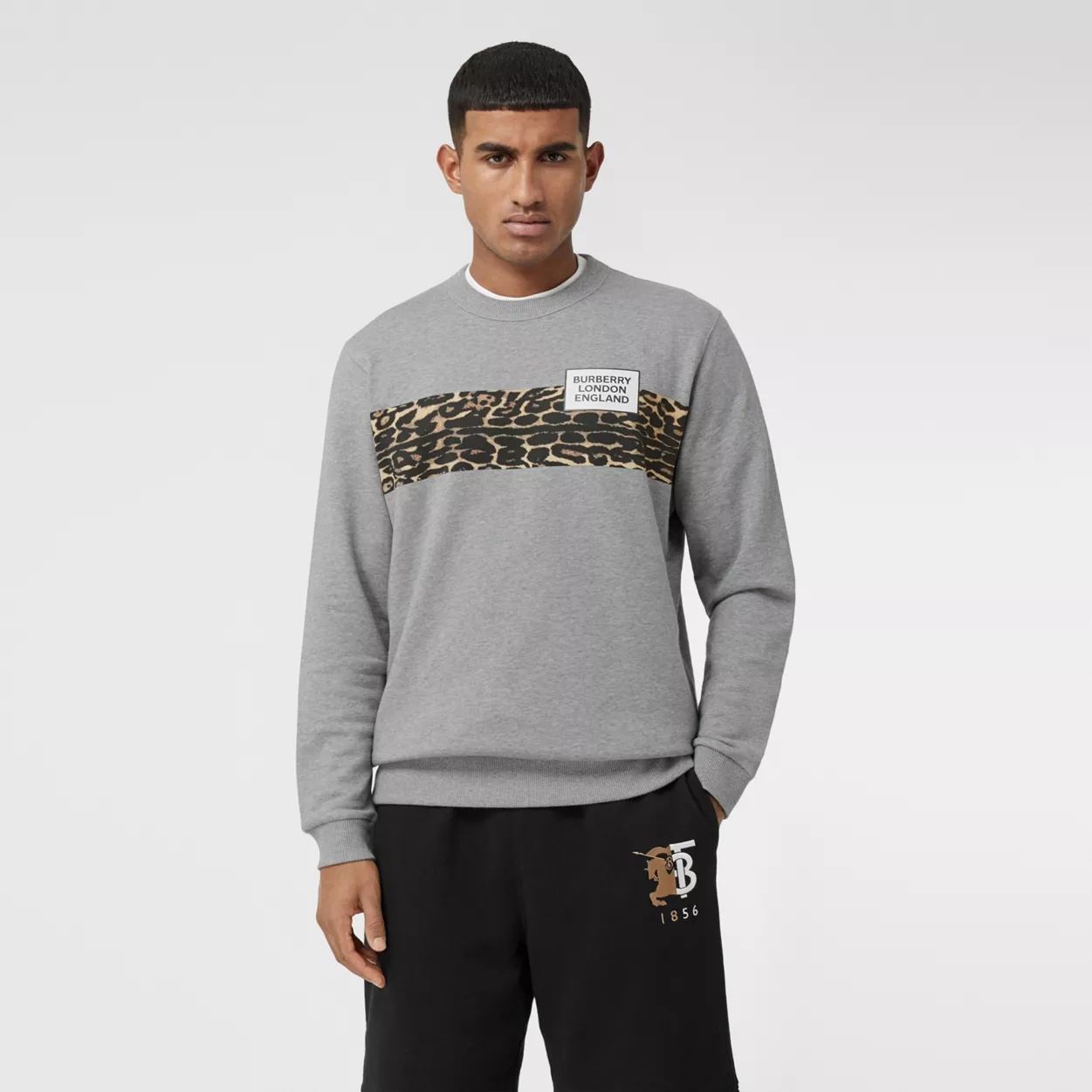 Burberry Leopard Print Panel Sweatshirt In Gray