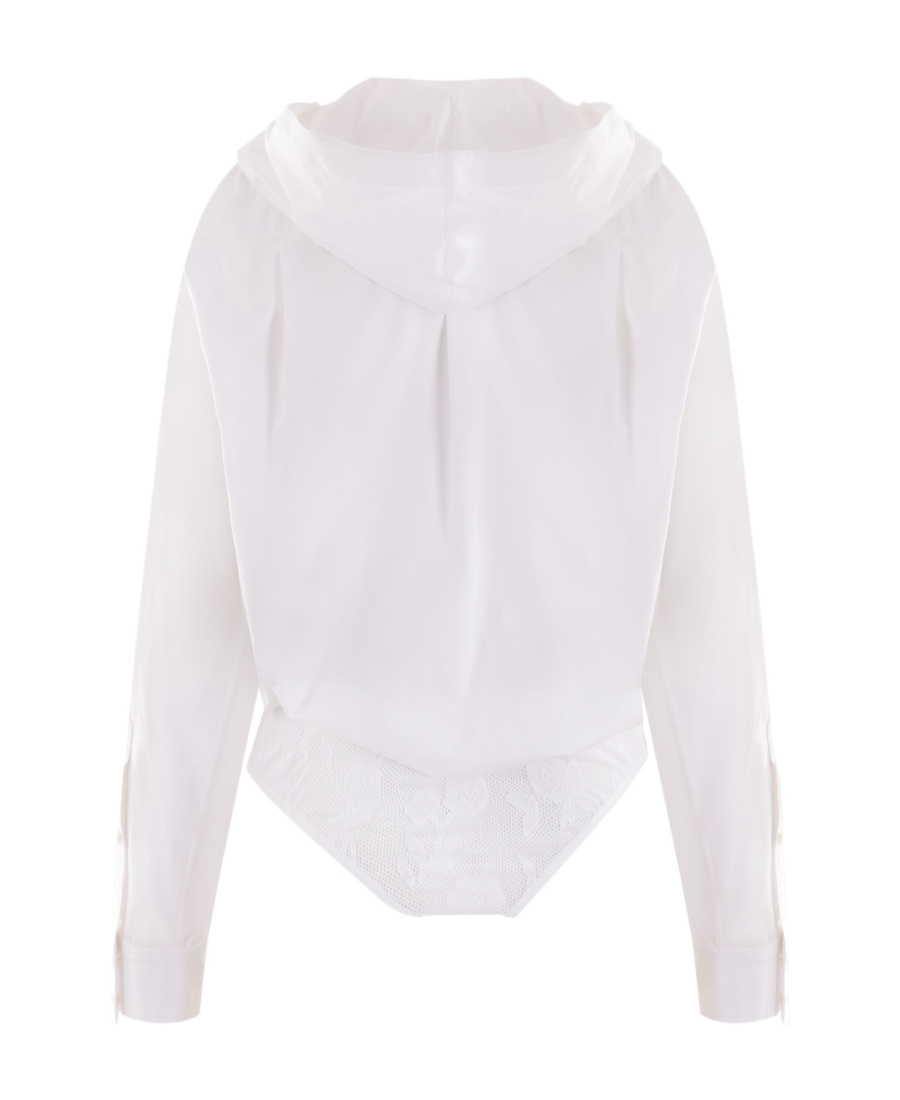 Shop Alaïa Hooded Long-sleeved Bodysuit In White