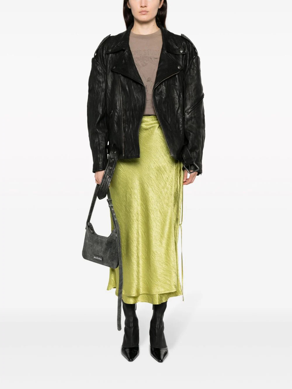 Acne Studios Long-sleeved Leather Jacket In Black