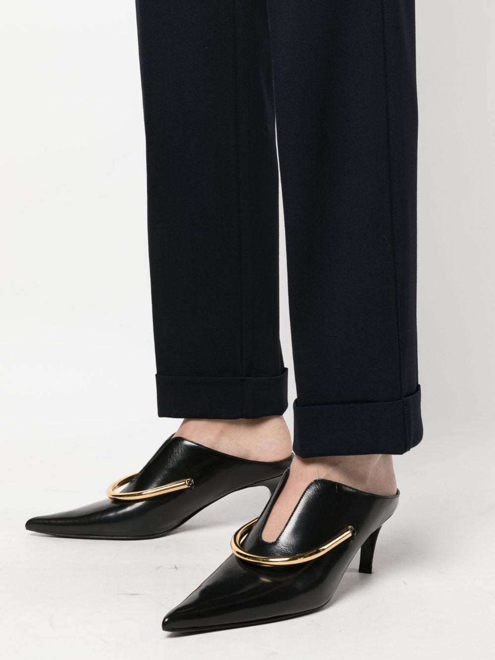 P.a.r.o.s.h Wool Blend Straight-leg Trousers With Cuffed Hem In Black