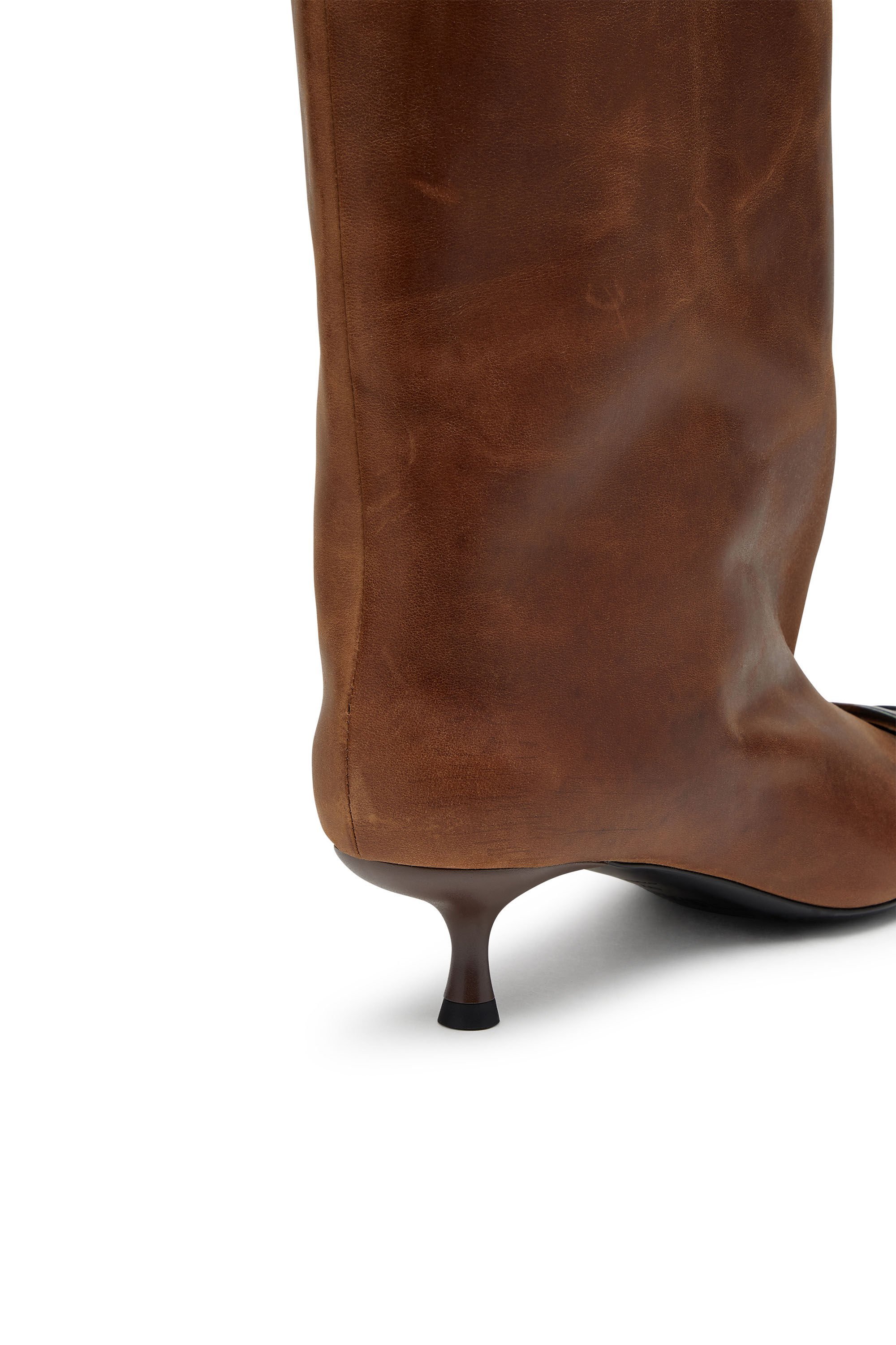 Diesel D-venus-knee-high Boots In Oiled Leather In Brown