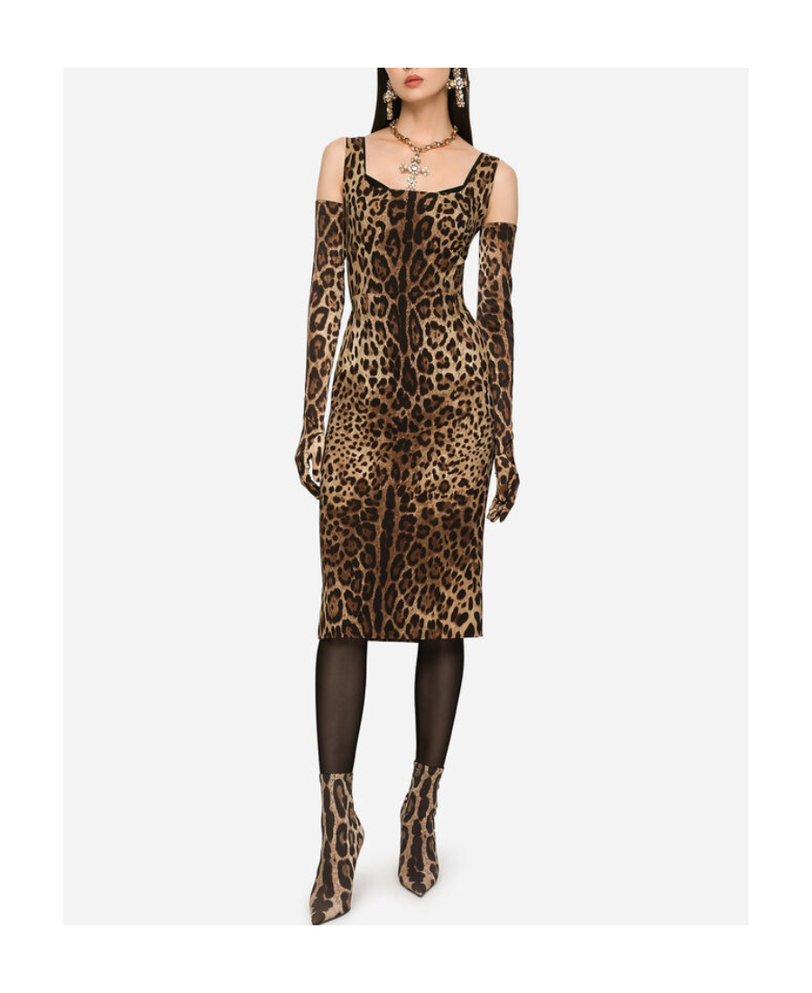 Dolce & Gabbana Leopard-print Cady Corset-style Midi Dress In Brown