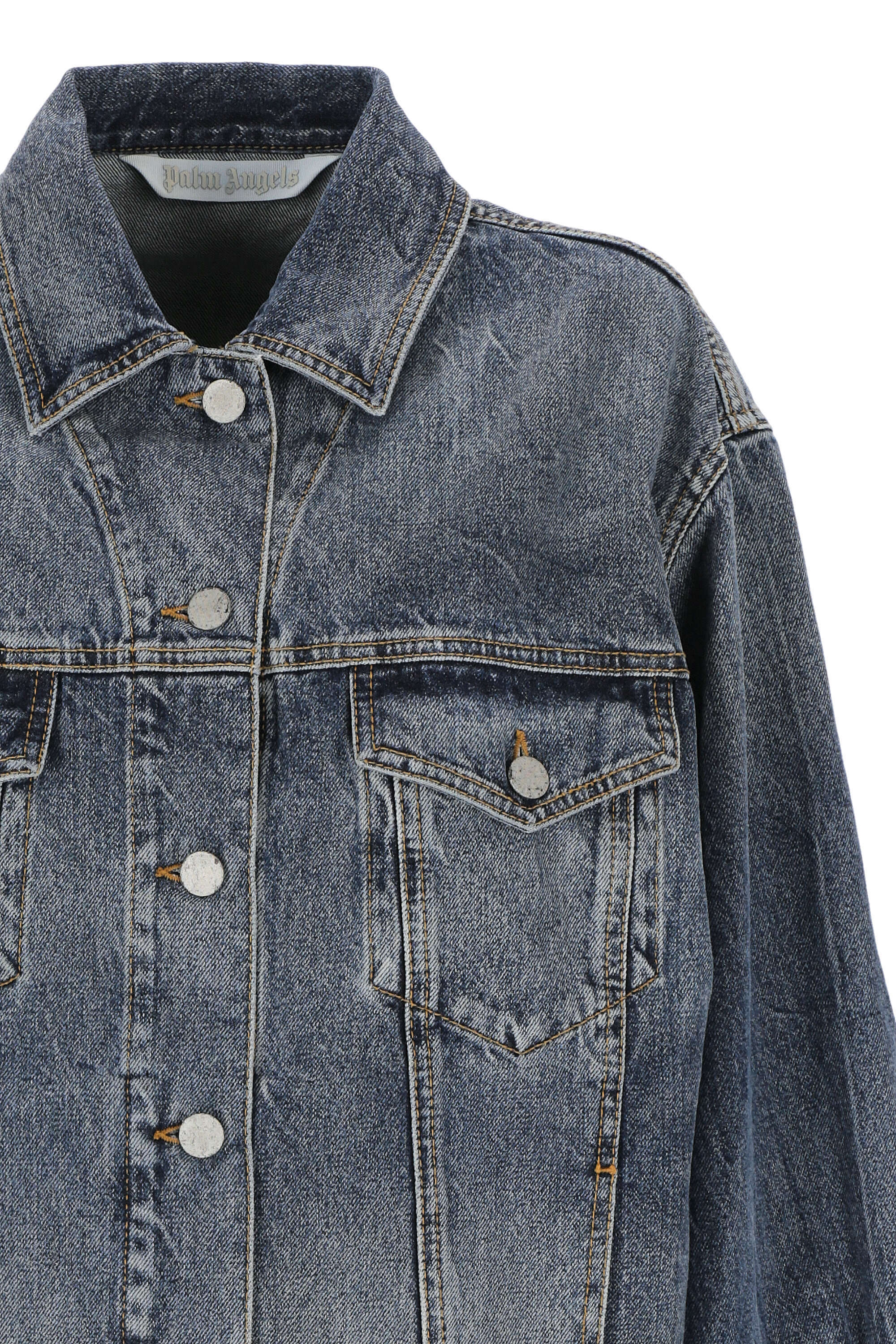 Palm Angels Sunrise-print Denim Jacket In Gray