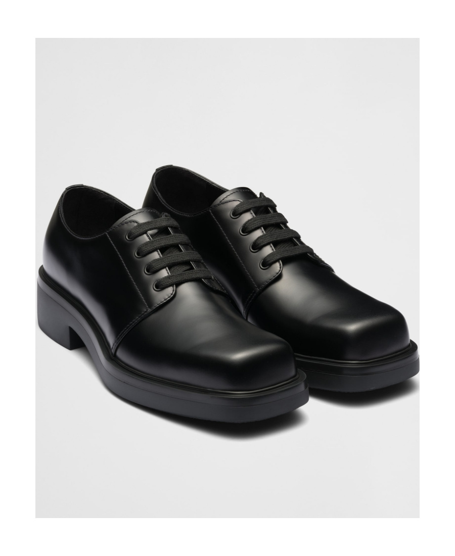 Prada Brushed Leather `derby` Shoes In Black