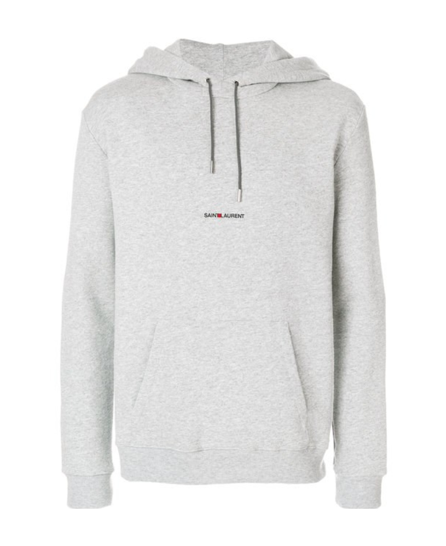 Saint Laurent Signature Logo Cropped Hooded Sweatshirt In Gray