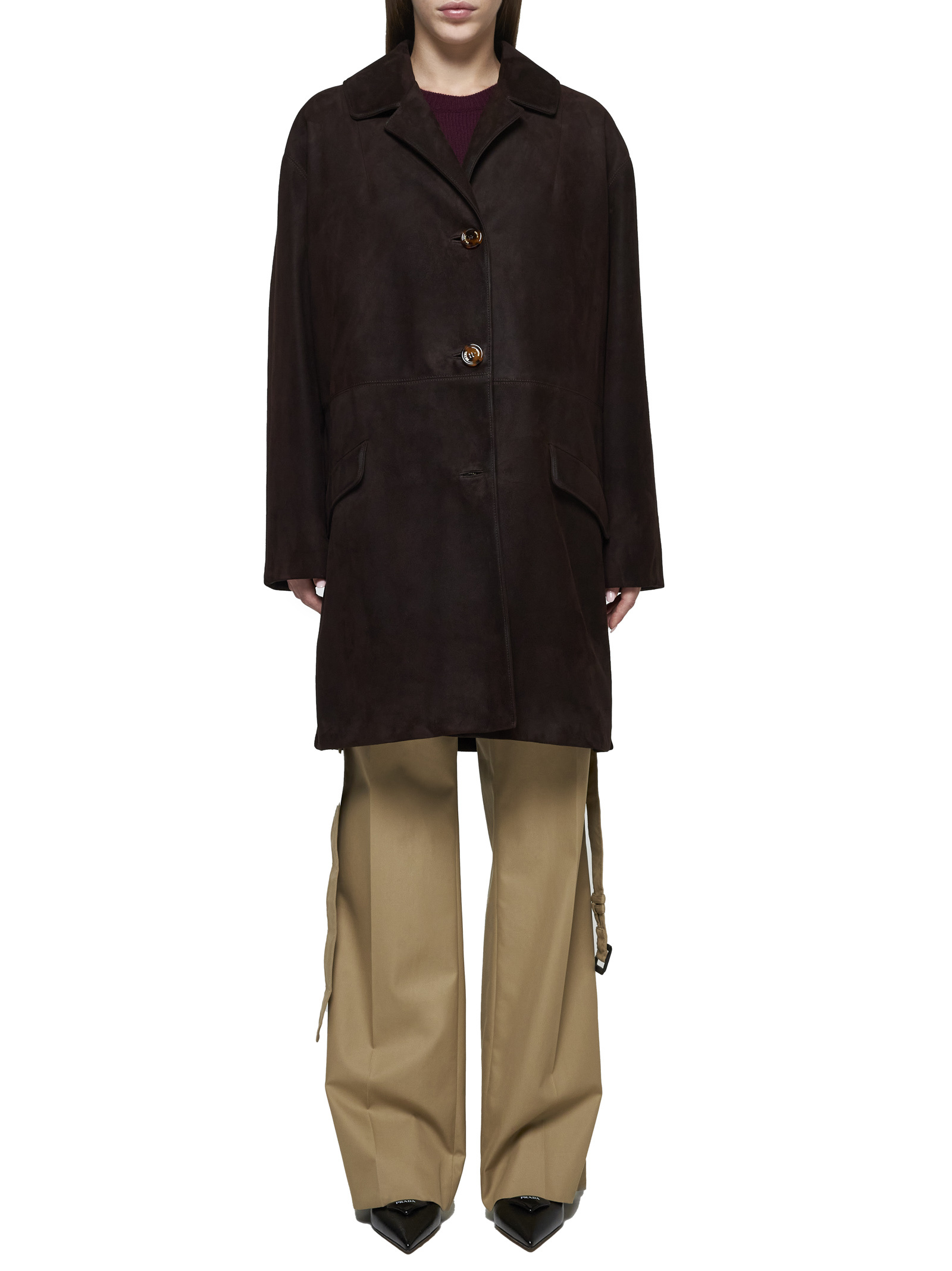 Prada Single-breasted Coat In Brown