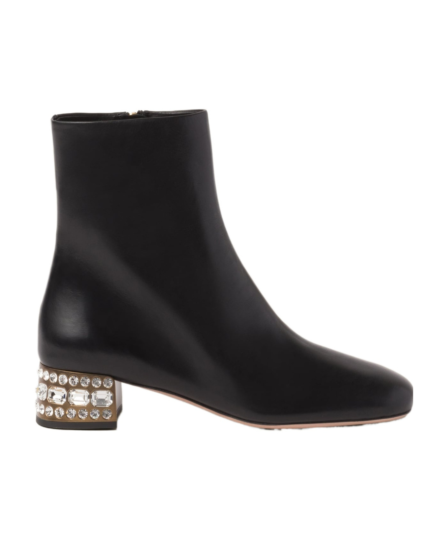Miu Miu Crystal-embellished Leather Boots In Black