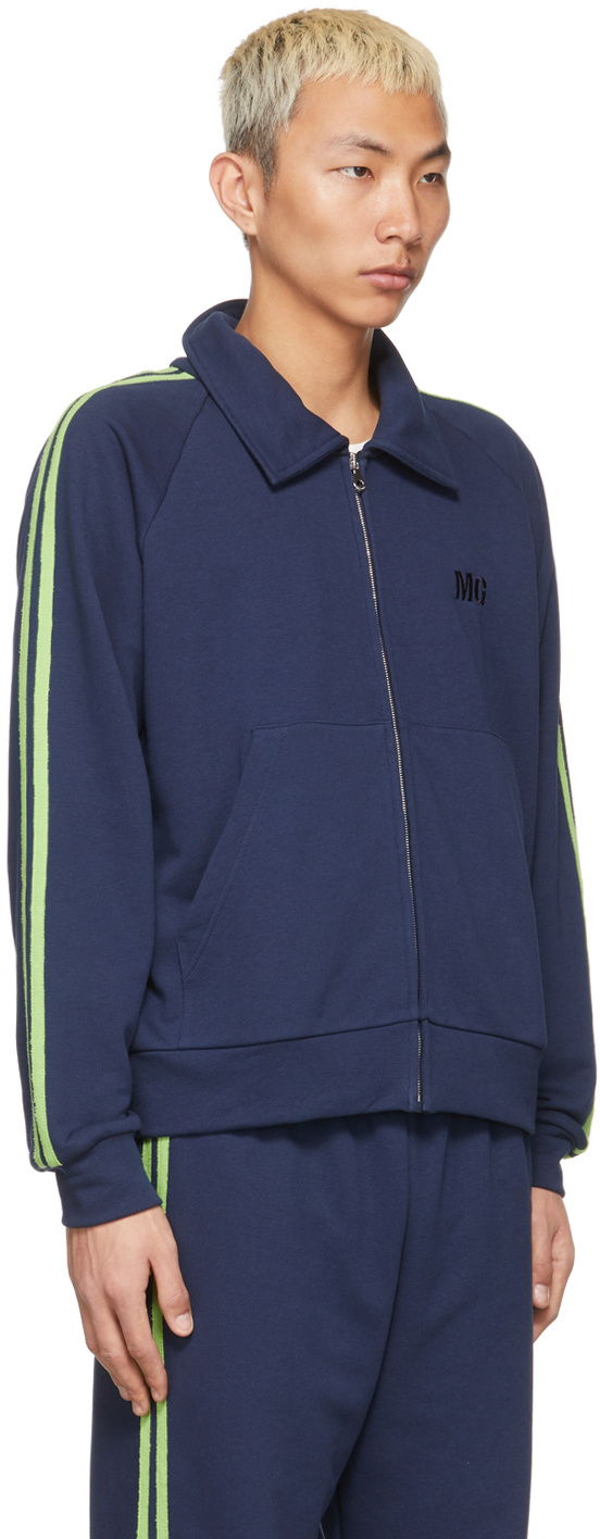 Shop Molly Goddard Navy Blue Side Stripe Panel Casual Jacket