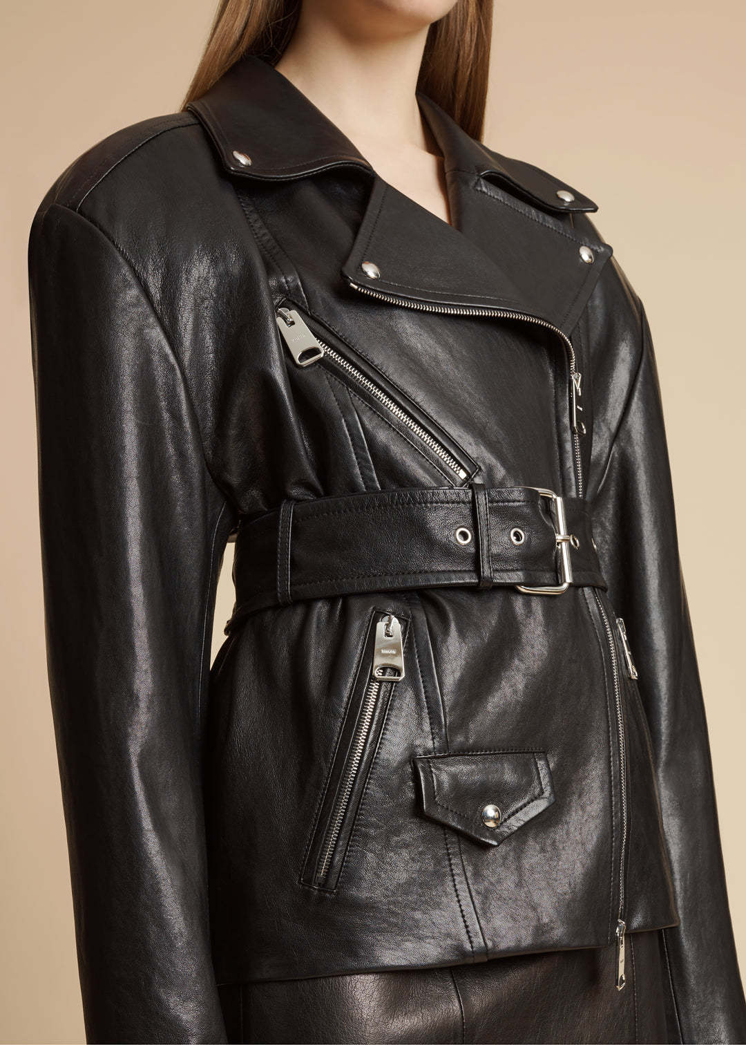 Khaite Fabbie Belted Leather Jacket In Black