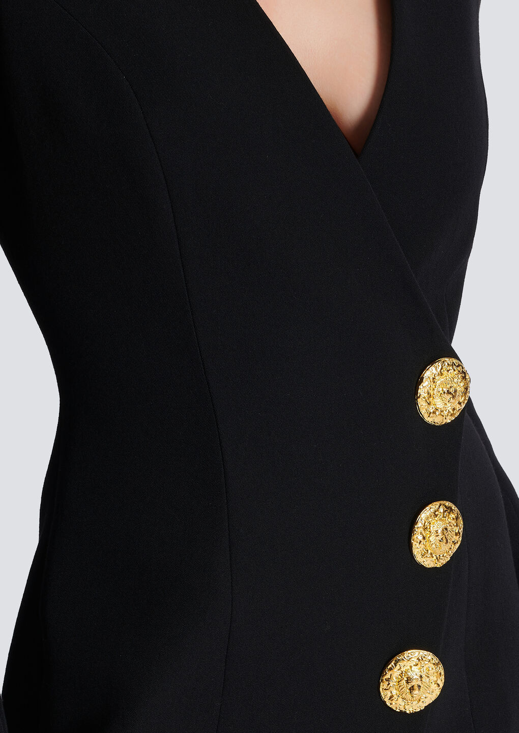 Balmain A Dress With A Low Collar With Decorative Buttons In Black
