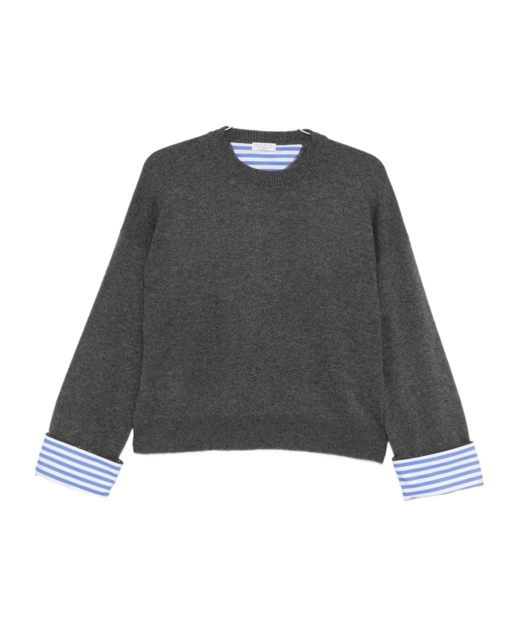 Brunello Cucinelli Cashmere Crewneck Sweater With Striped Cuffs