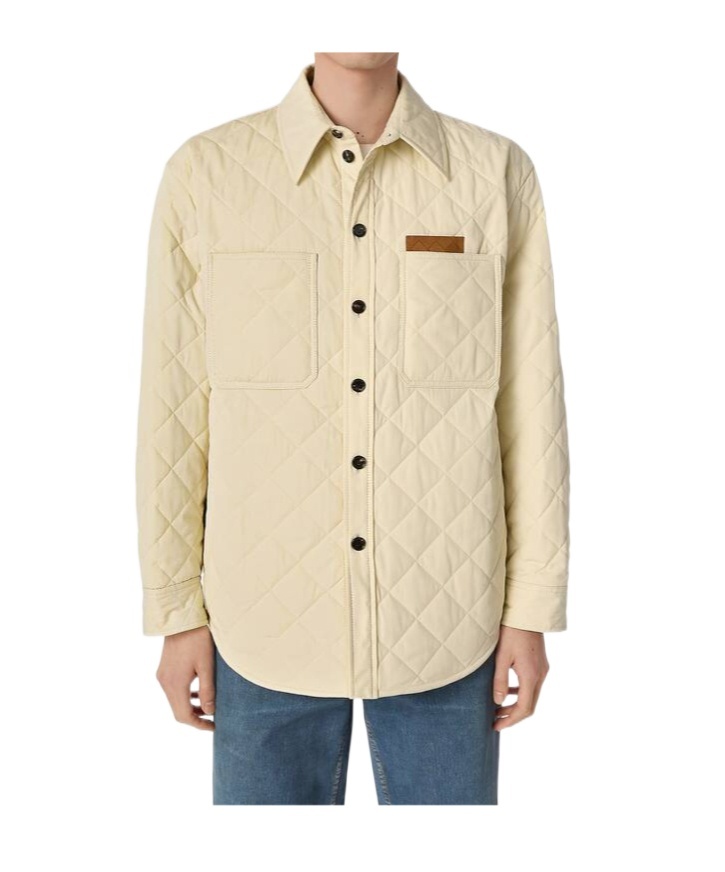 Bottega Veneta Quilted Tech Cotton Jacket With Chest Pockets In Neutral