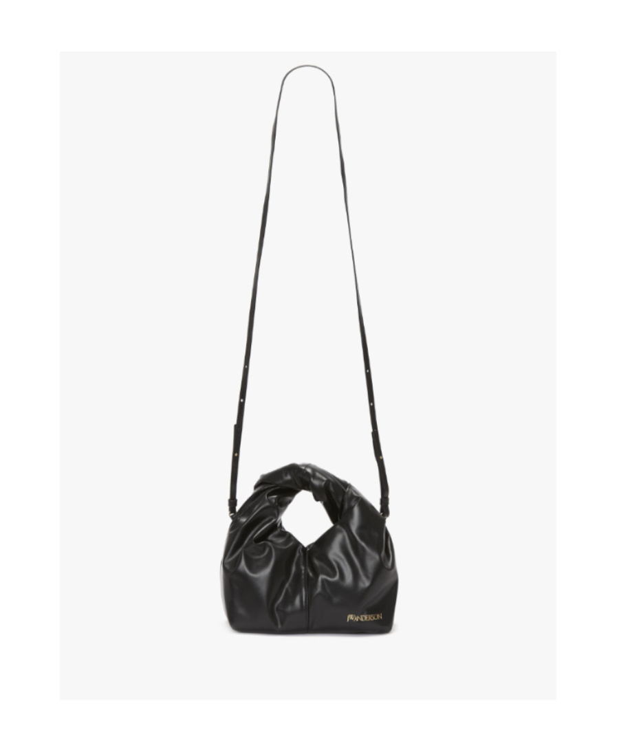 Jw Anderson Mini Twister Leather Hobo Bag In Black