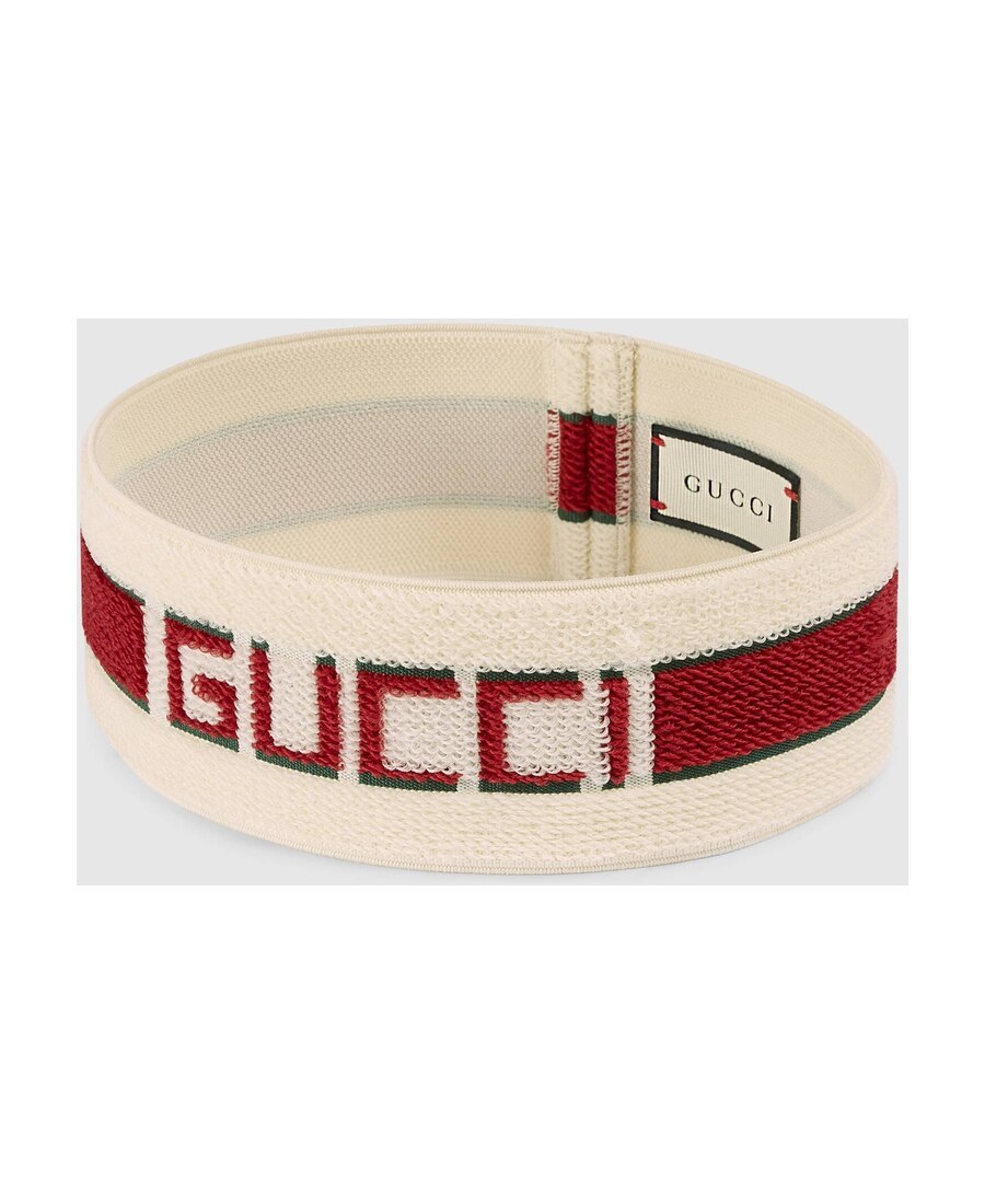 GUCCI RED AND WHITE ELASTIC GUCCI STRIPE HEADBAND