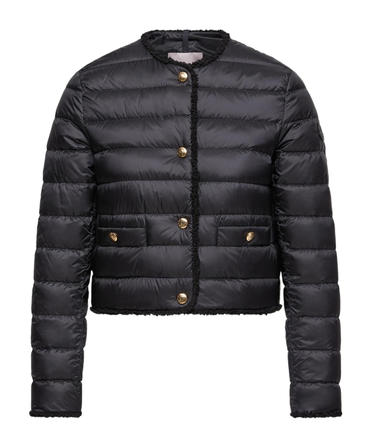 Moncler Fleurs Bouclé-trimmed Short Down Jacket In Black