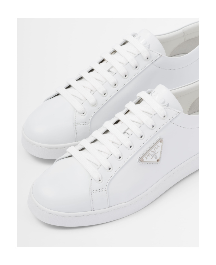 Prada Brushed Leather Low-top Sneakers In White