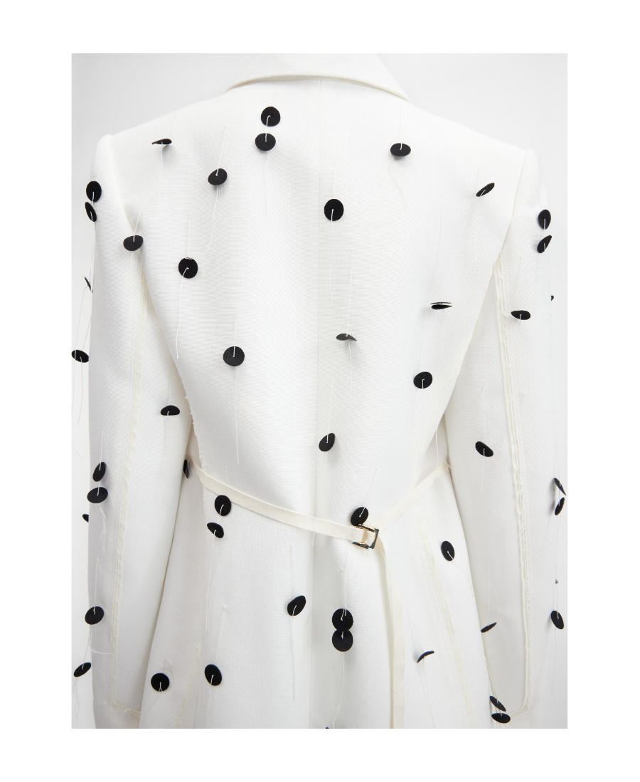 Jacquemus Le Veste Caraco Embroidered Polka Dot Belted Single Breasted Blazer In White