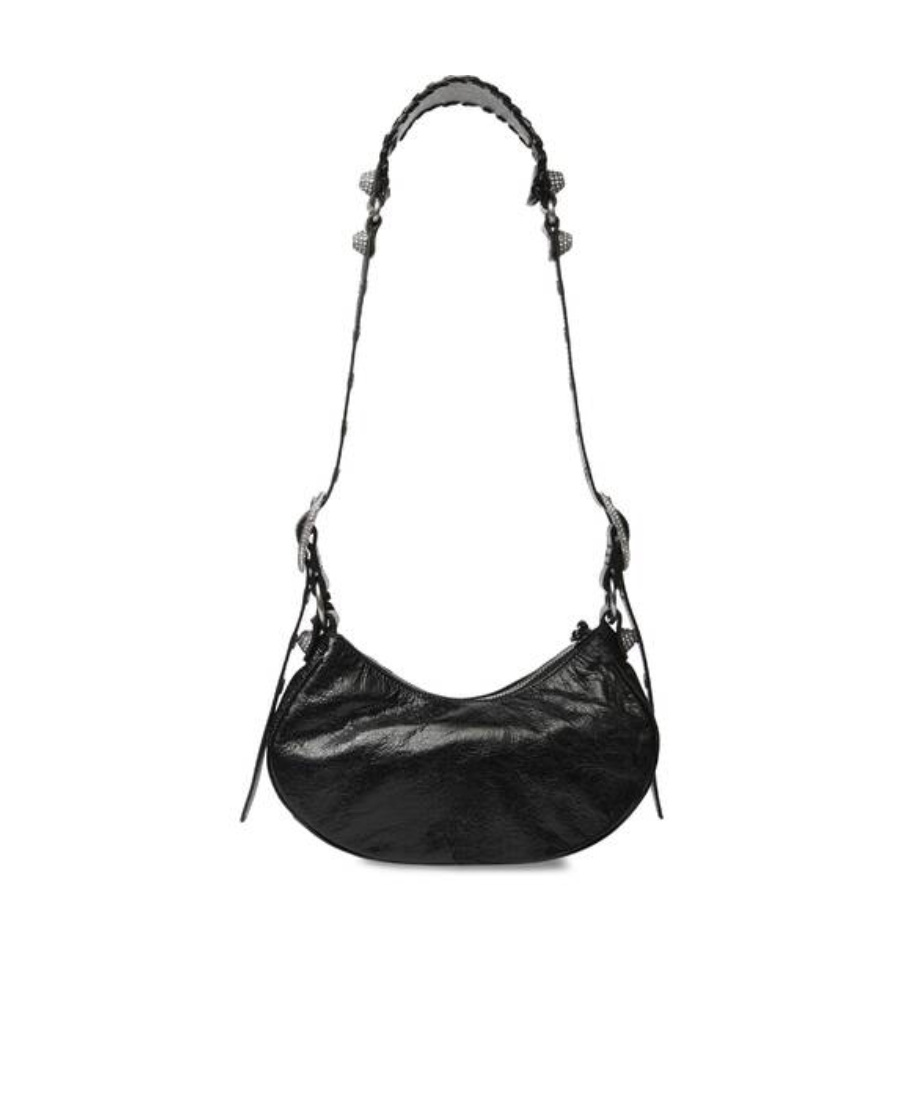 Balenciaga Green Leather Shoulder Handbag With Magnetic Closure And Metal Details In Black
