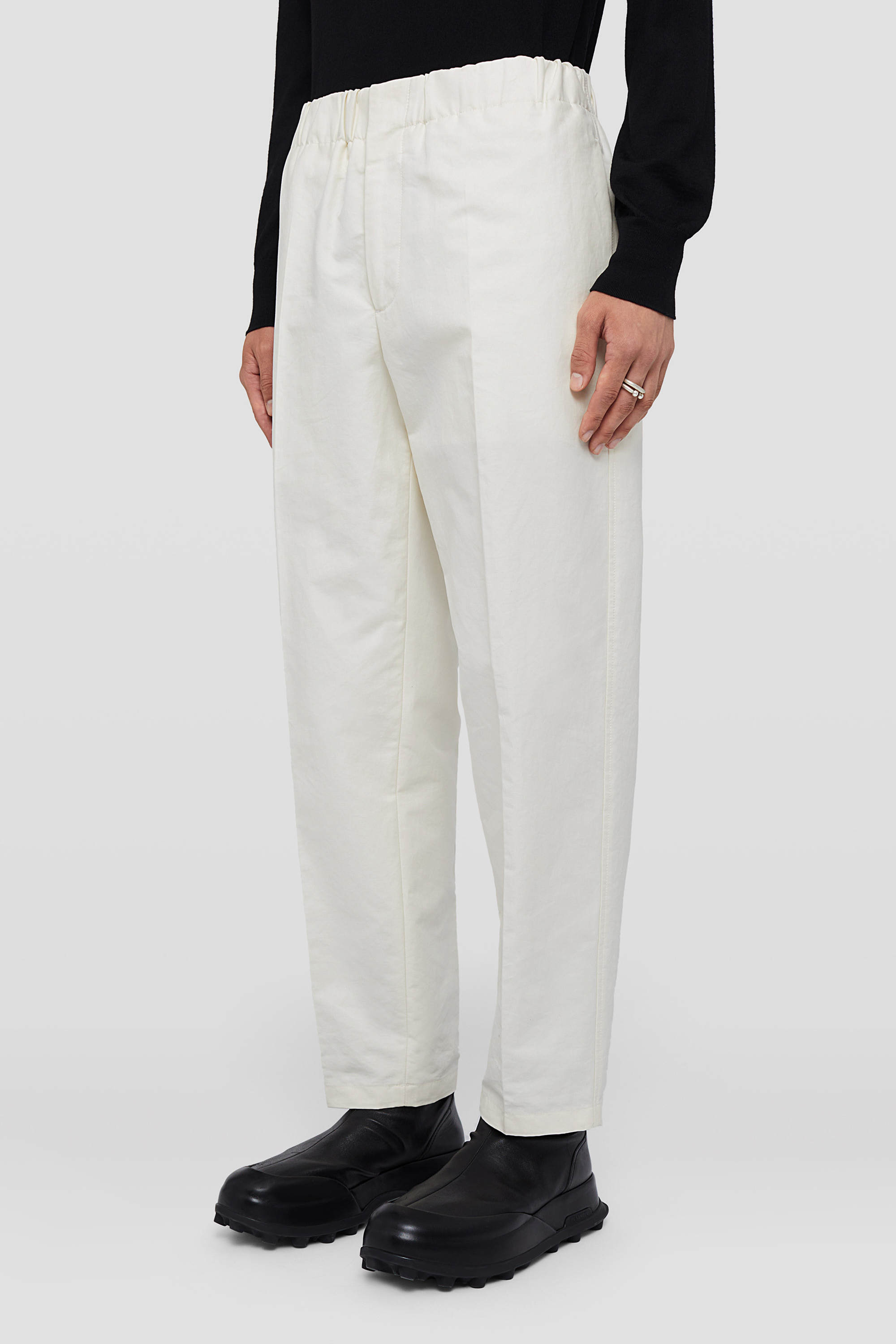 Jil Sander 4-pocketed Twill Cotton Pants With Elastic Waistband In White