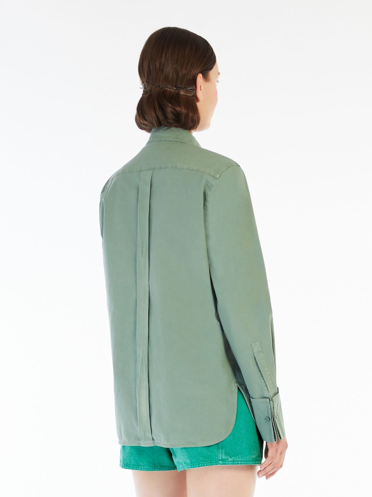 Max Mara French Collared Shirt With Back Yoke And Pleat In Gray