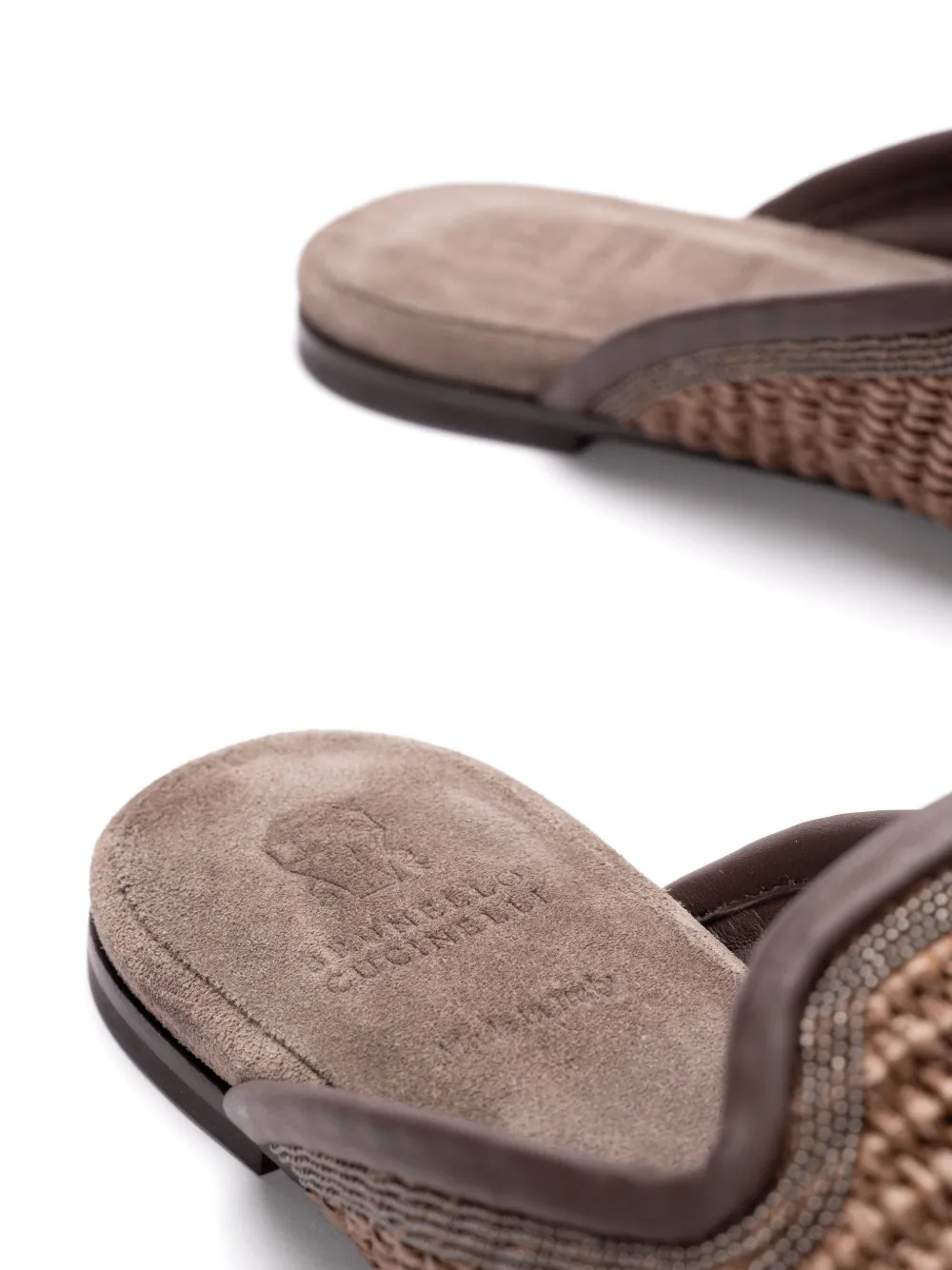 Brunello Cucinelli Woven Slippers In Brown