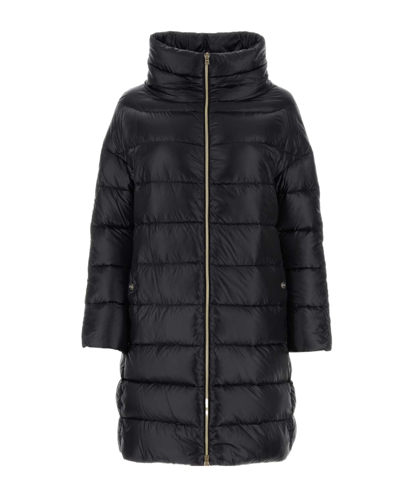 Herno Long Jacket In Satin And Lady Alternative Fur In Black