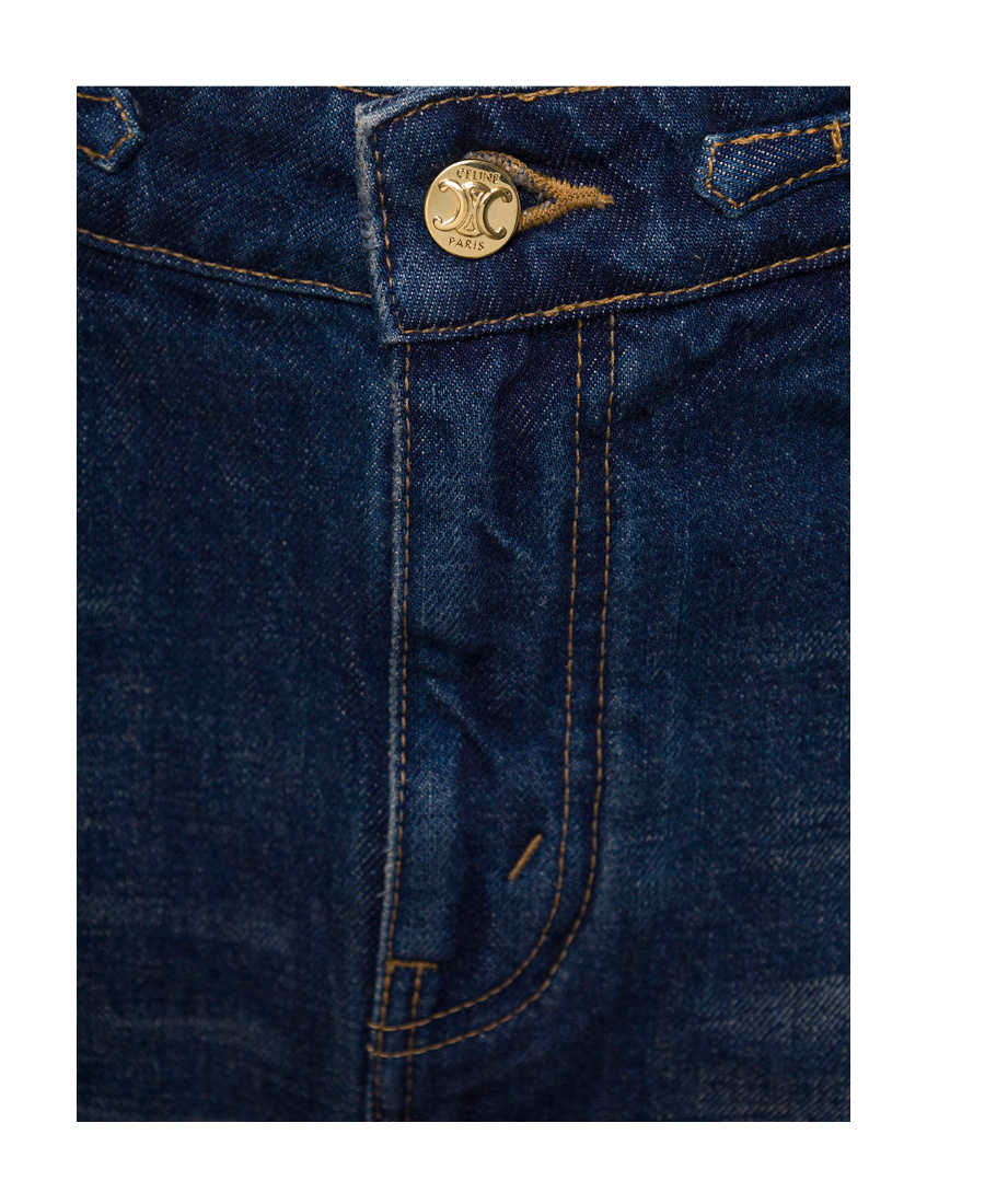 Celine Fringed Denim Mini Skirt With Pleats In Blue