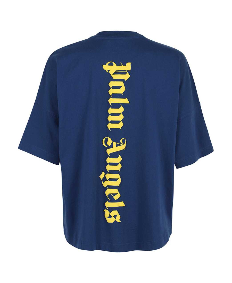 Palm Angels Ns Logo Over Tee Navy Blue Yellow In Blue