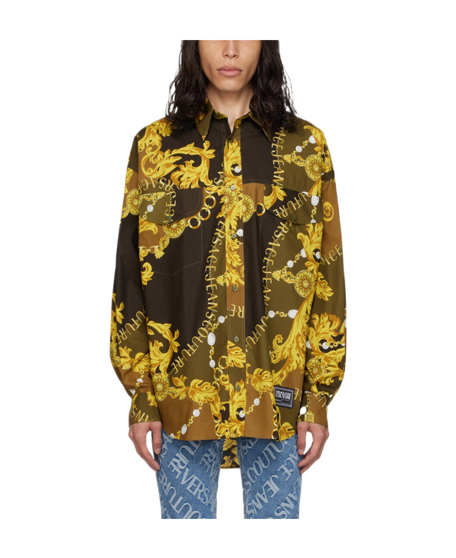 Shop Versace Jeans Chain Couture Long-sleeved Shirt In Brown