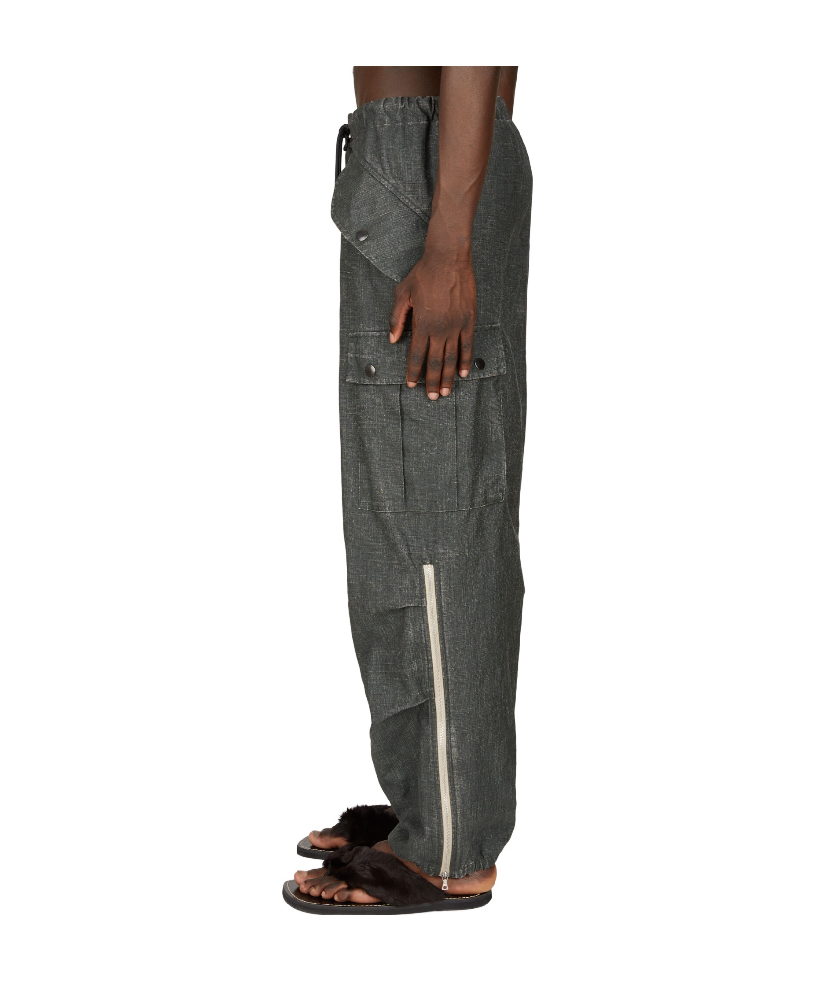 Dries Van Noten Linen Cargo Pants In Black