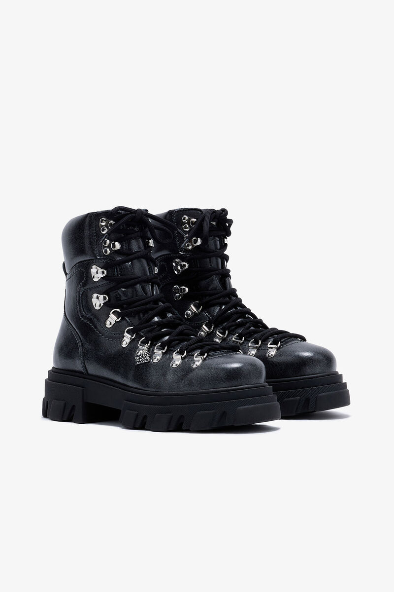 Ganni Cleated Mountain Boot In Dark Grey In Black