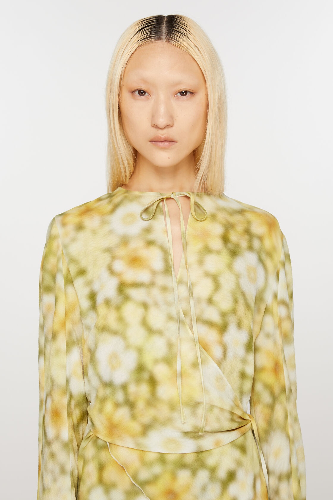 Shop Acne Studios Abstract-print Wrap Midi Dress In Yellow