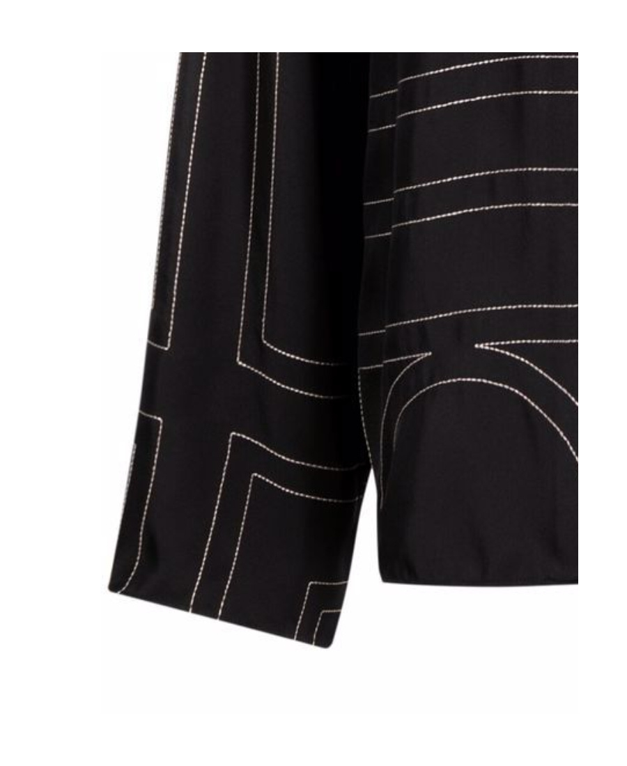 Totême Monogram Embroidered Silk-twill Shirt In Black
