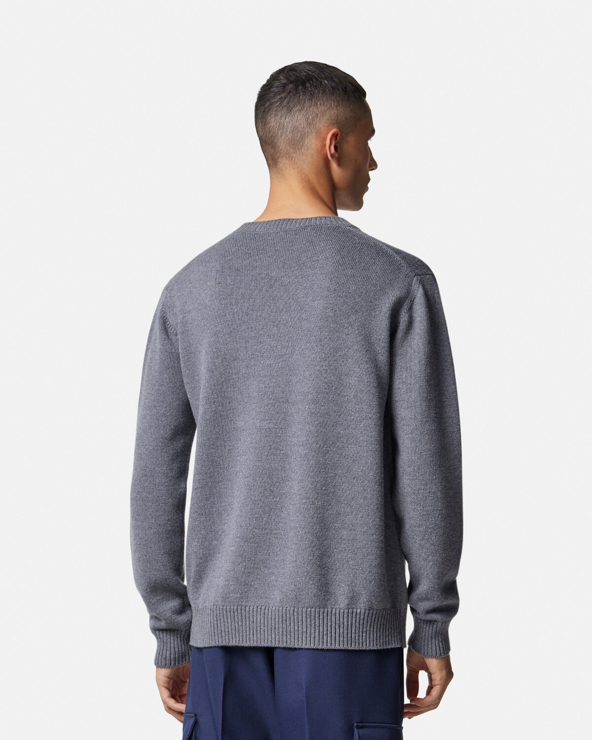 Versace Milano Stamp Embroidered Wool Jumper In Gray