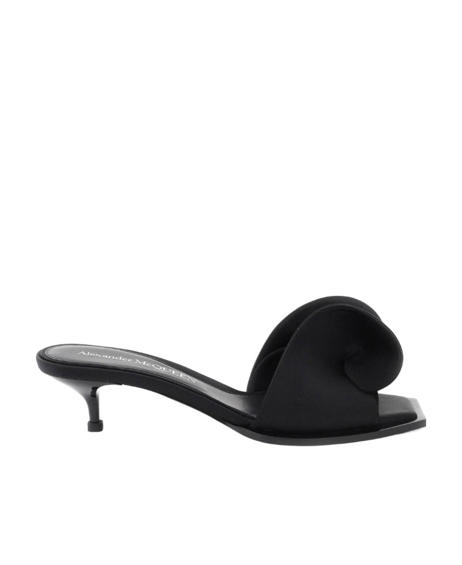 Shop Alexander Mcqueen Folded-detail Satin Mules In Black