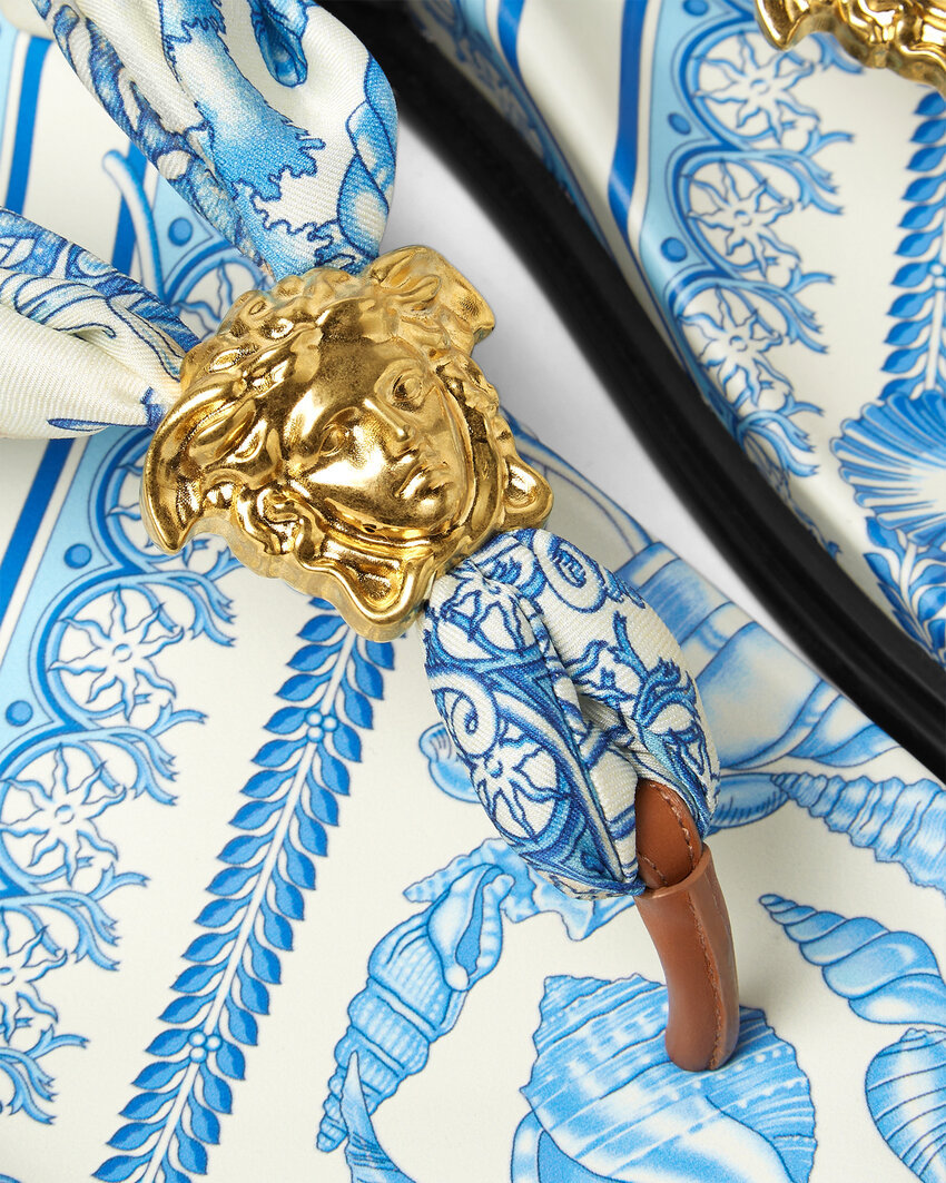 Versace Underwater Barocco La Medusa Sandals In Blue