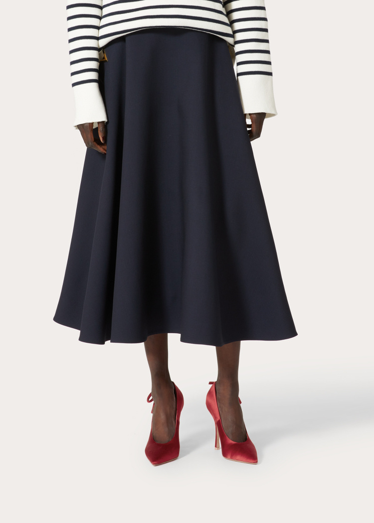 Valentino Crepe Couture Midi Skirt In Blue