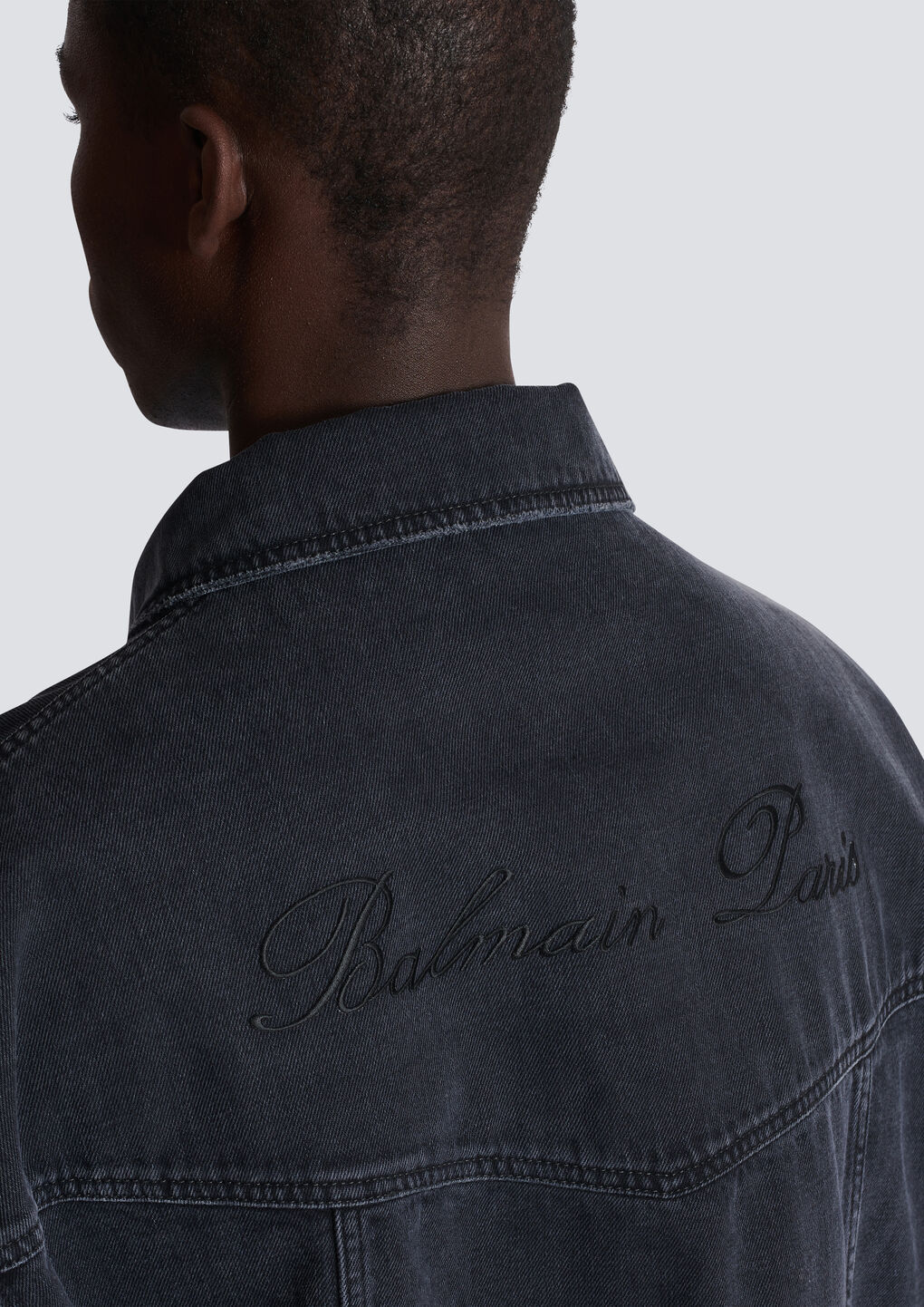 Balmain Worn-effect Denim Jacket In Black