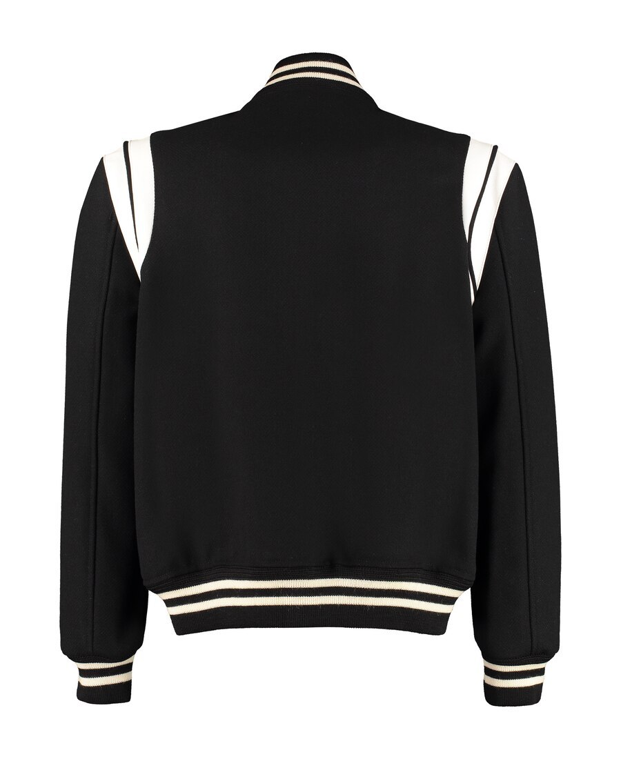 Saint Laurent Men Teddy Varsity Bomber Jacket In Black