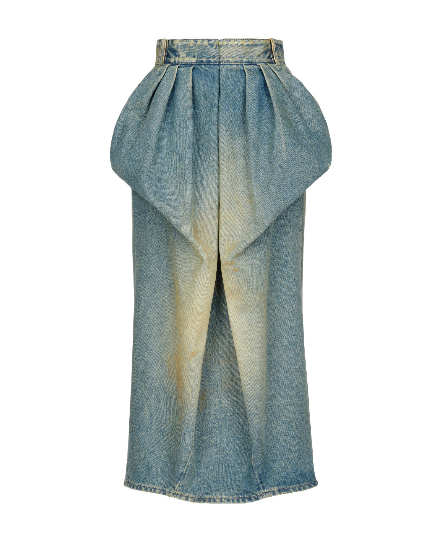 Shop Maison Margiela Denim Gathered Skirt In Green
