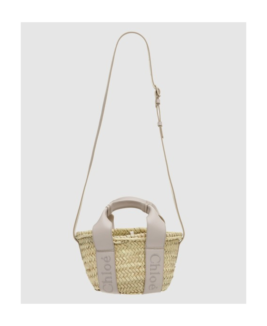 Chloé Sense Small Raffia Tote Bag In Nude