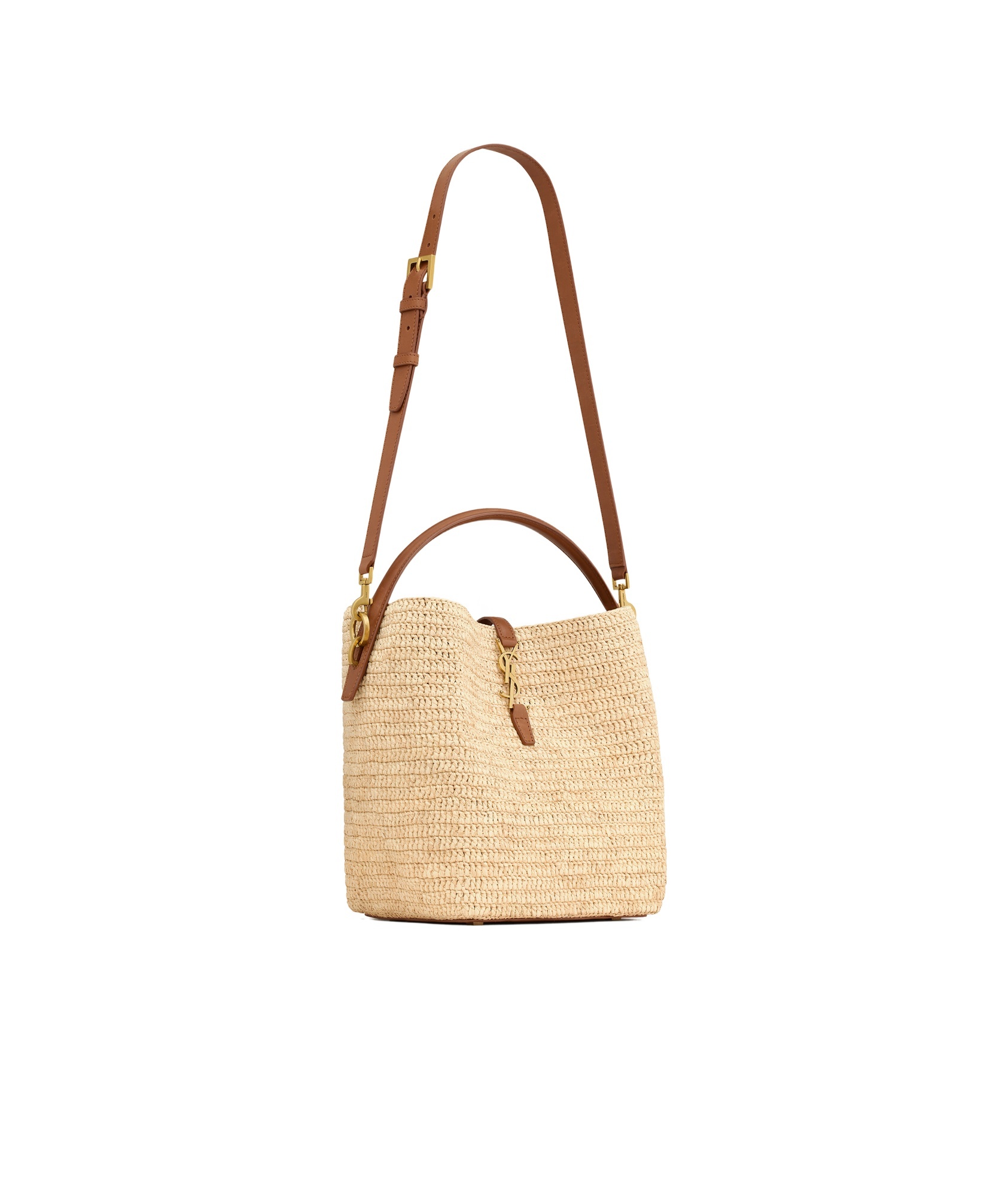 Saint Laurent Le 37 Raffia Bucket Bag In Nude
