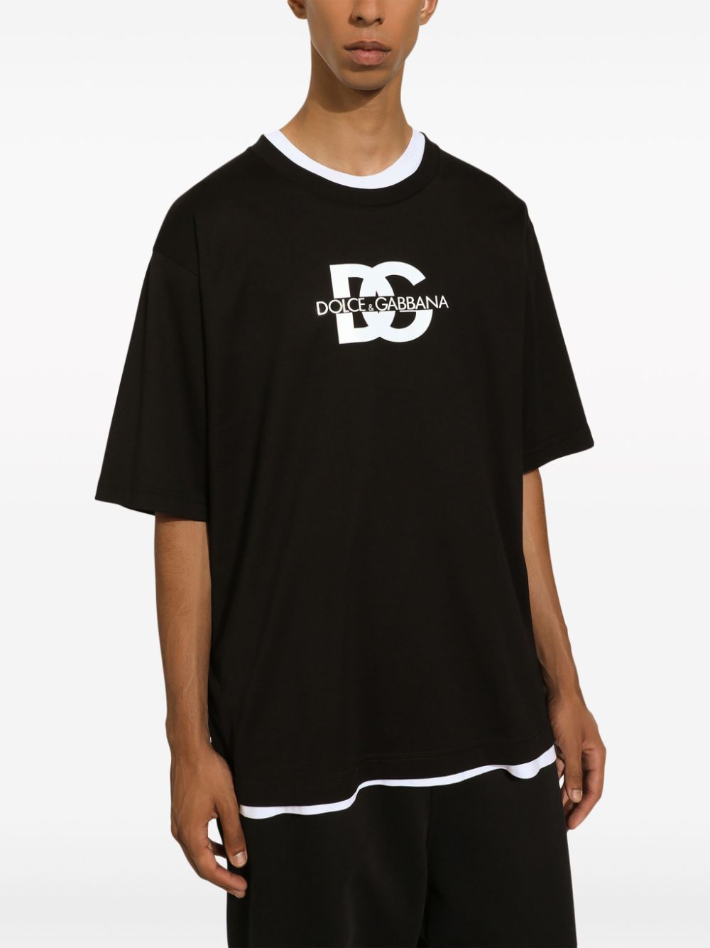 Dolce & Gabbana Black T-shirt With Crew Neck And Printed Logo On The Front In Black