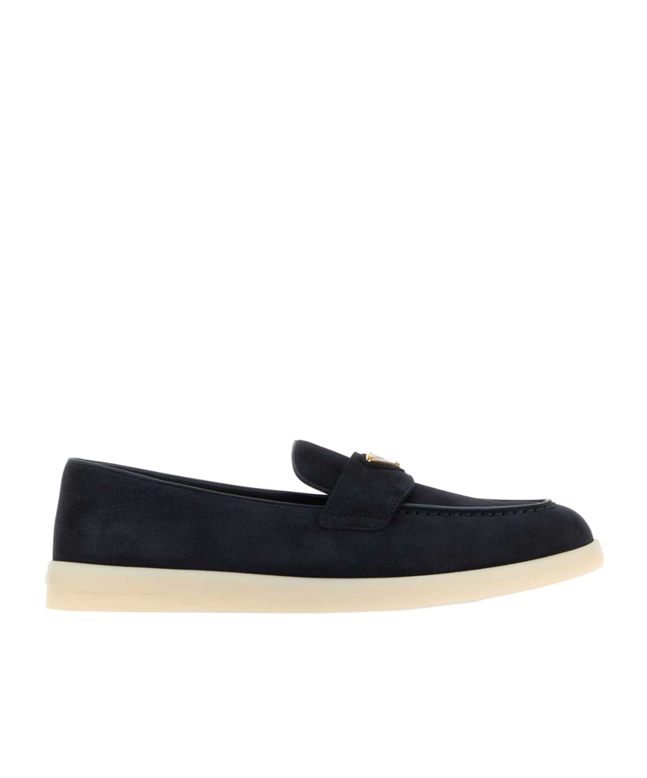 Prada Navy Blue Suede Loafers In Blue