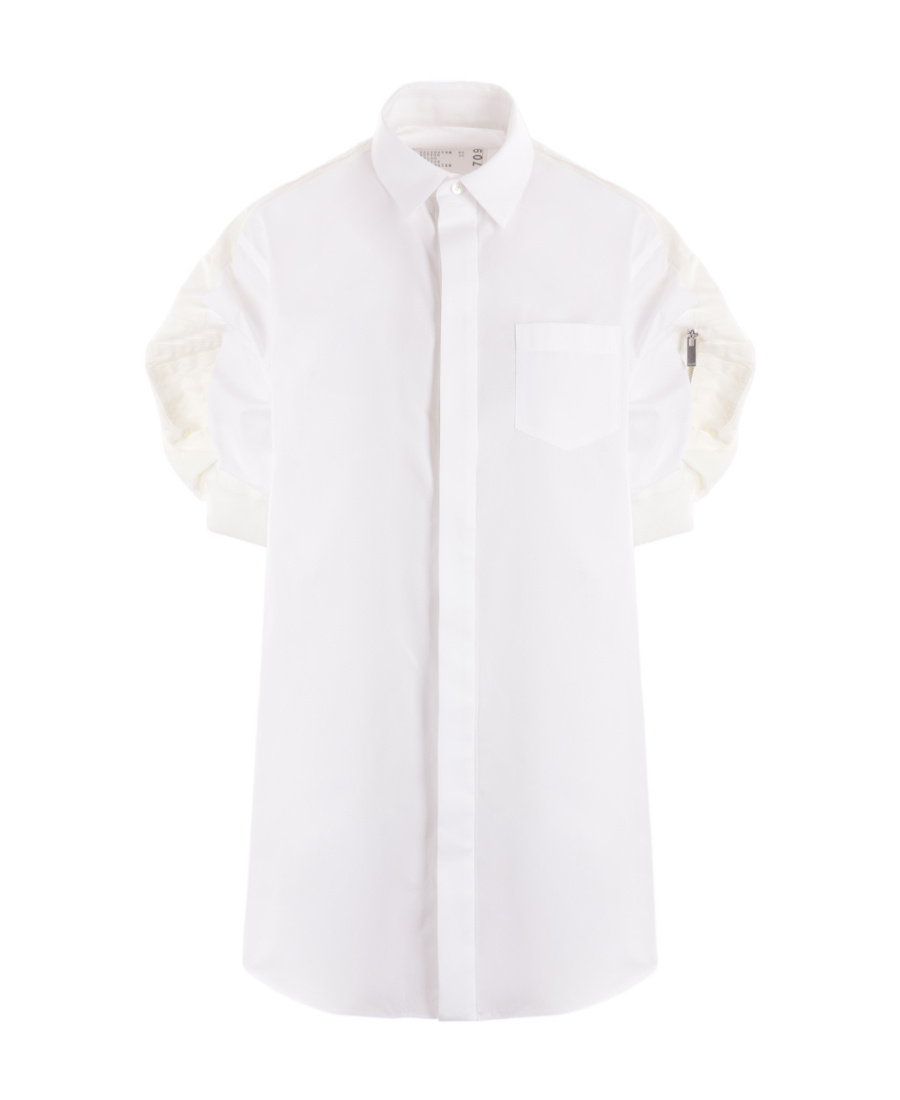Sacai Puff-sleeve Poplin Minidress In White