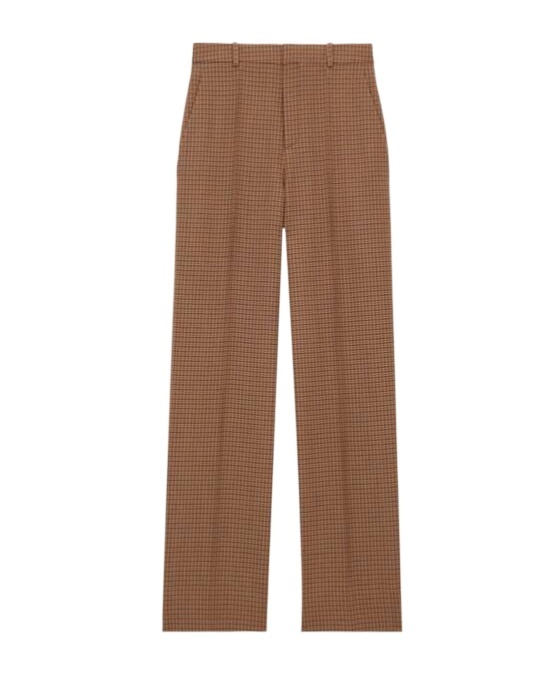 Saint Laurent High-rise Pants In Wool Check In Brown