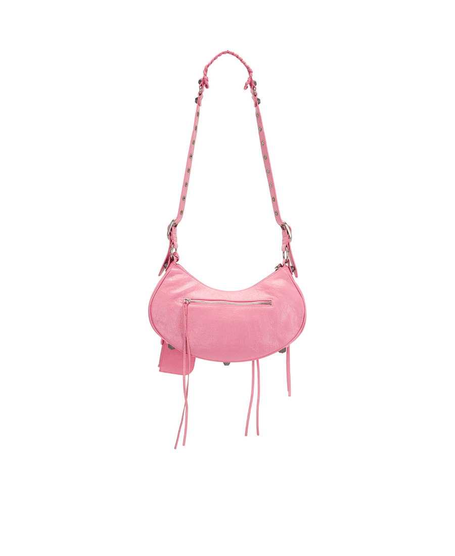 Balenciaga Green Leather Shoulder Handbag With Magnetic Closure And Metal Details In Pink