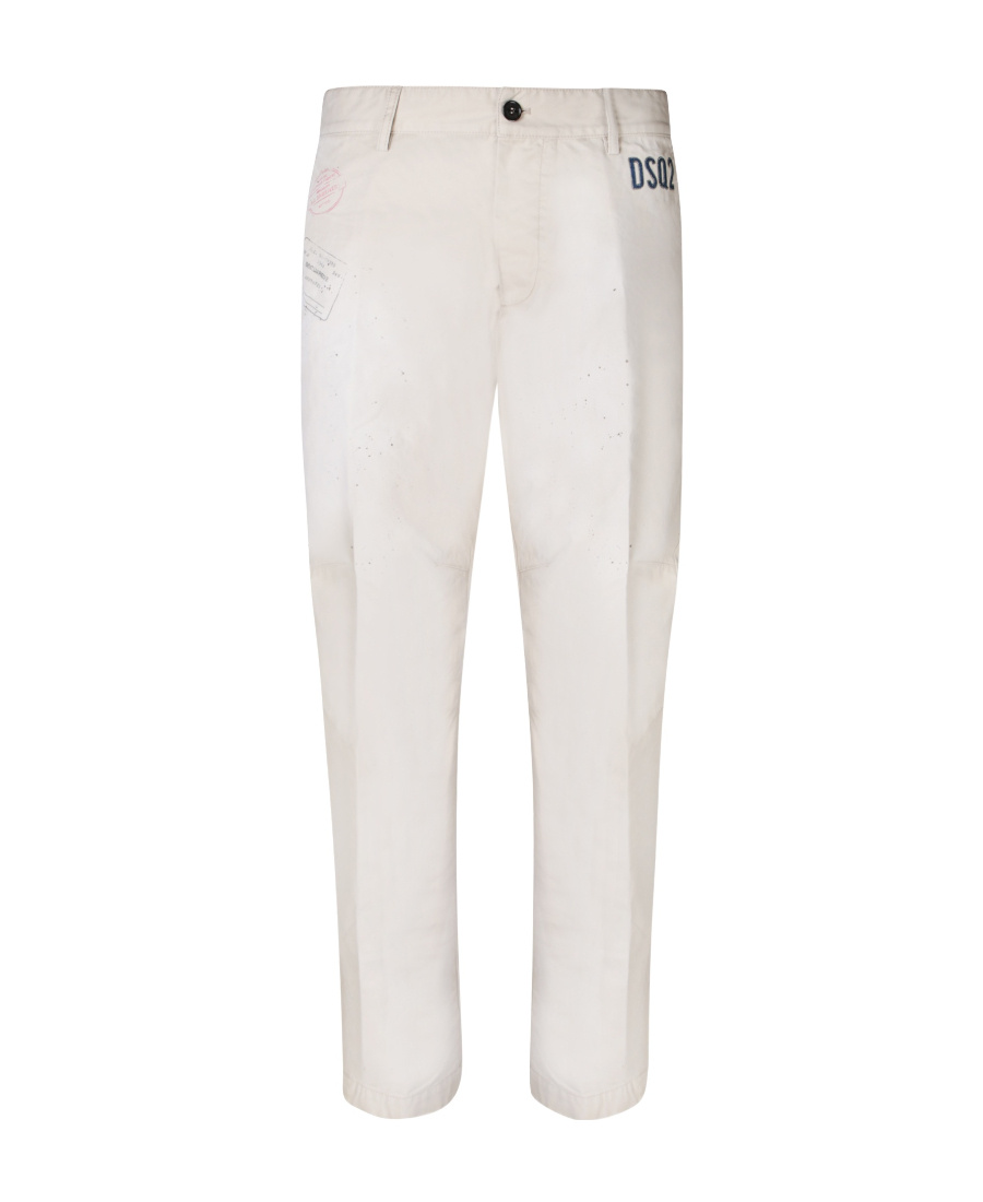 Dsquared2 Men's Cotton Twill Trousers With Embroidery In White