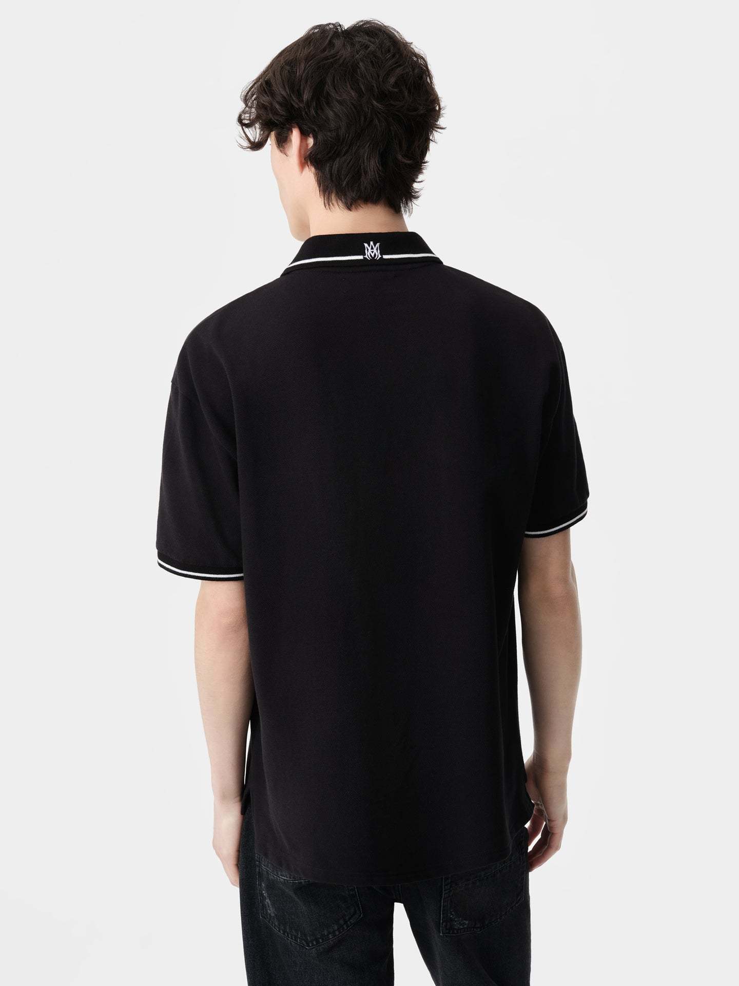 Amiri Black Polo Shirt With Classic Collar And Logo Embroidery On The Front In Black